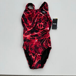 Women's TYR Red Black Electro Maxfit One Piece Swimsuit Size M